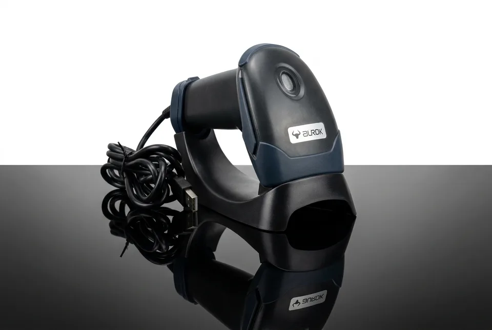 AUROK BR1000 1D wired barcode scanner promotional view