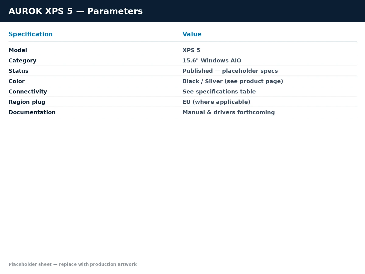 AUROK XPS5 detailed parameters sheet with technical specifications