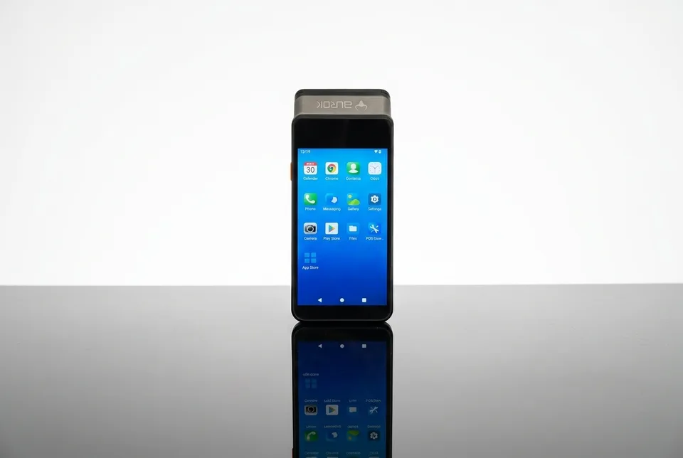 AUROK PT5000 Android POS terminal with 58mm printer promotional view